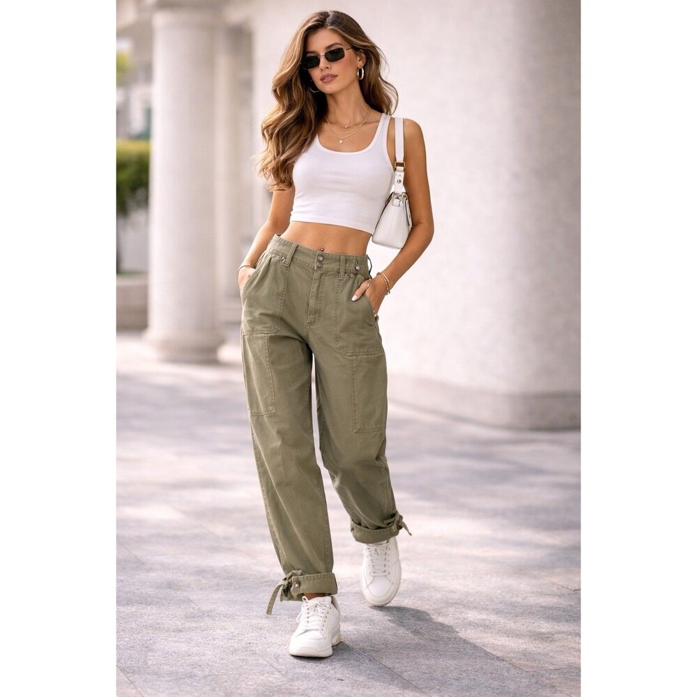 NOAM Hanoch Aston Olive Utility Pants Adjustable Waist Hem Size 28